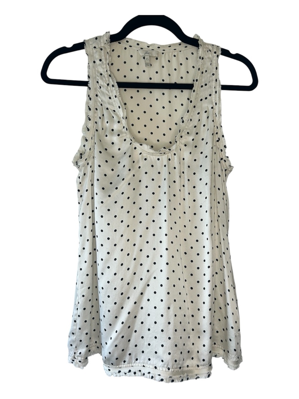 Joie silk sleeveless blouse ivory White black polka dot raw hem preppy XS